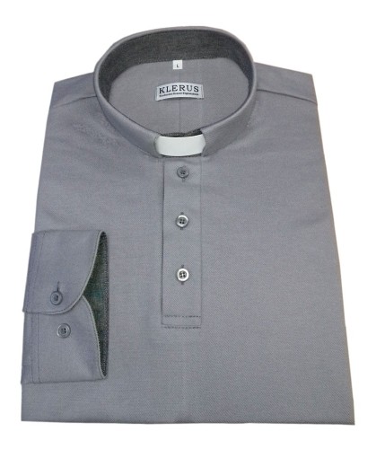 Koszulka polo szara z długim rękawem.