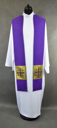 Fioletowa stuła z krzyżami jerozolimskimi do koncelebry