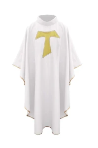 Biały ornat mszalny franciszkański z haftowanym krzyżem TAU FP-60-B