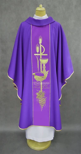 Ornat fioletowy z symbolami eucharystycznymi