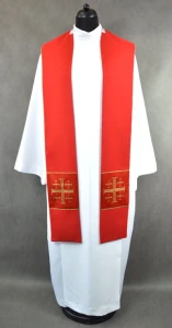 Stuła z krzyżami Jerozolimskimi w kolorze czerwonym 500-C