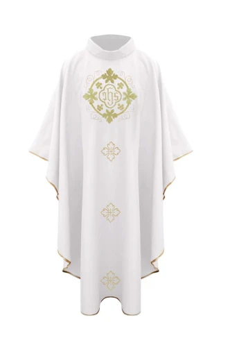 Ornat biały z haftem eucharystycznym - przód